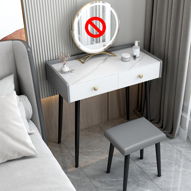 Contemporary Stone Vanity, Storage Drawer With Stool, Black/White