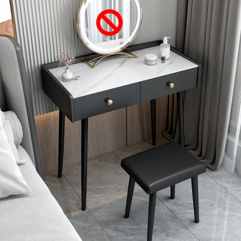 Contemporary Stone Vanity, Storage Drawer With Stool, Black/White