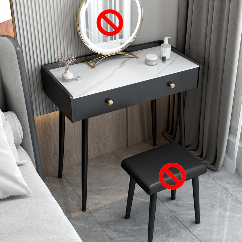 Contemporary Stone Vanity, Storage Drawer With Stool, Black/White