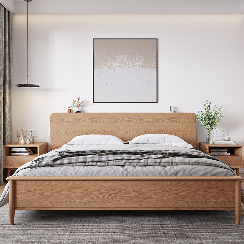 Contemporary Standard Bed Espresso Solid Wood Panel Bed with Headboard