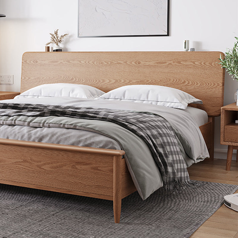 Contemporary Standard Bed Espresso Solid Wood Panel Bed with Headboard