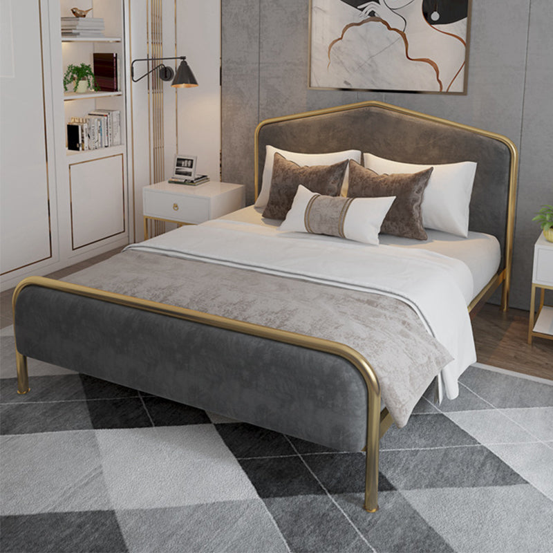 Modern Standard Bed Foam Slat Bed with Upholstered Headboard