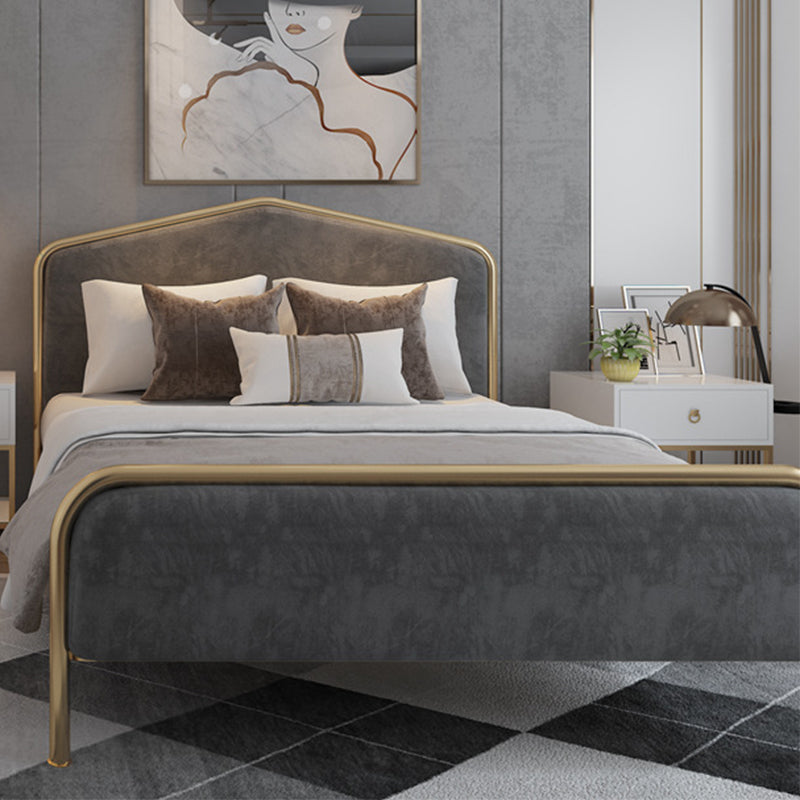 Modern Standard Bed Foam Slat Bed with Upholstered Headboard