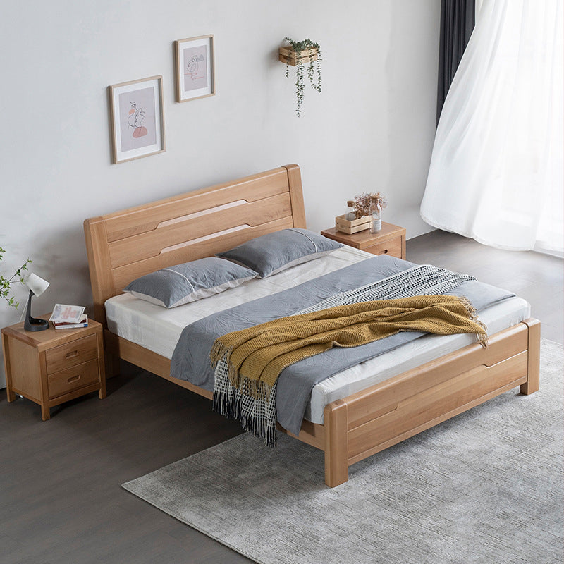 Modern Solid Wood Panel Bed Natural Rectangular Standard Bed with Headboard