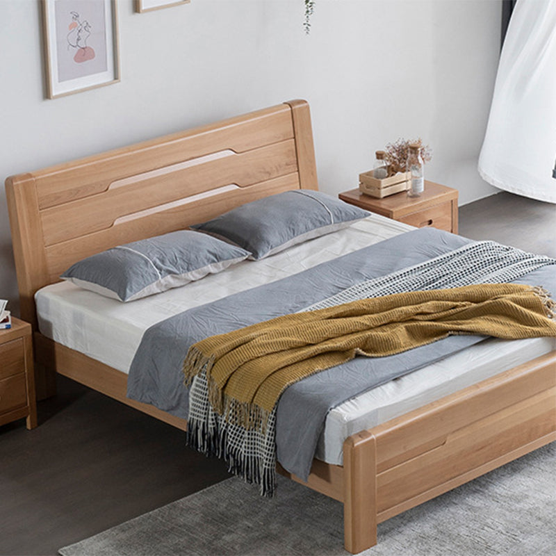 Modern Solid Wood Panel Bed Natural Rectangular Standard Bed with Headboard