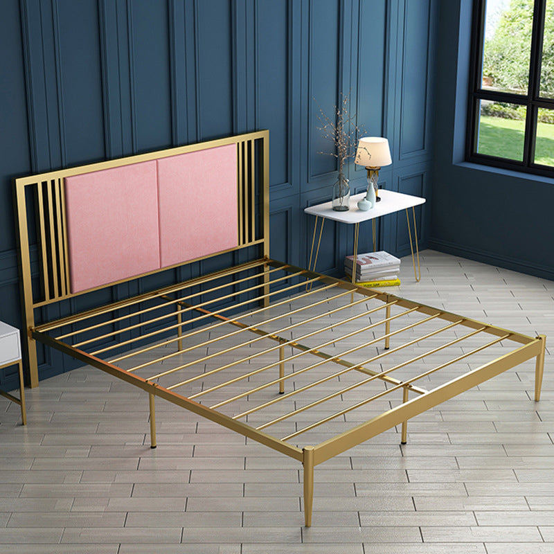 Glam Metal Standard Bed Rectangular Bed with Custom Gold Leg