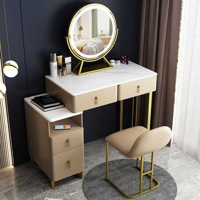 Glam Stone Vanity Table with 4 Storage Drawers 15.74" Wide Makeup Table