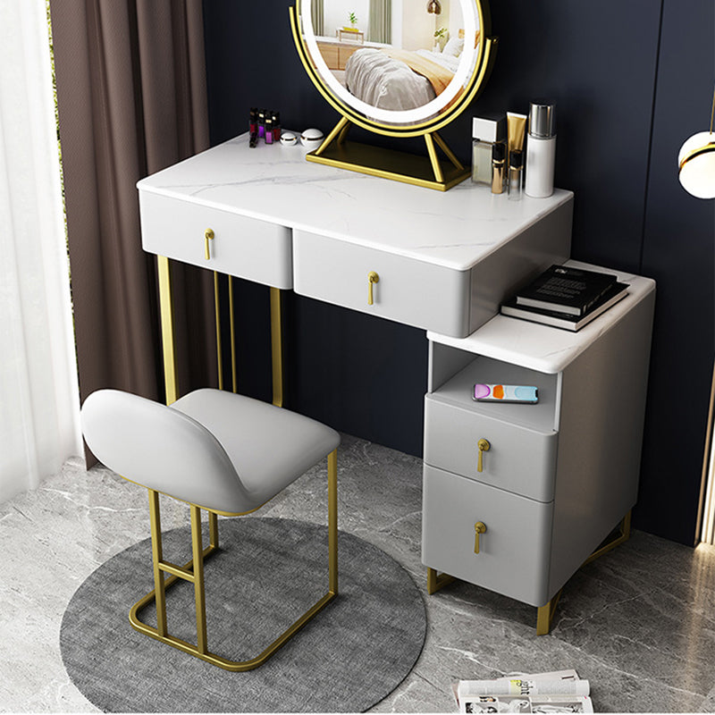 Glam Stone Vanity Table with 4 Storage Drawers 15.74" Wide Makeup Table