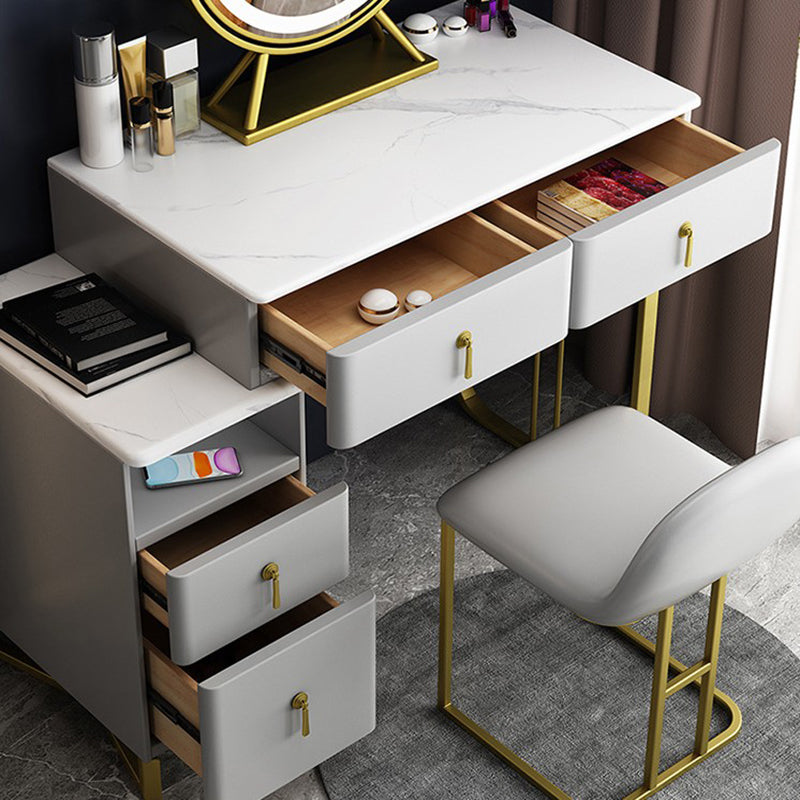 Glam Stone Vanity Table with 4 Storage Drawers 15.74" Wide Makeup Table