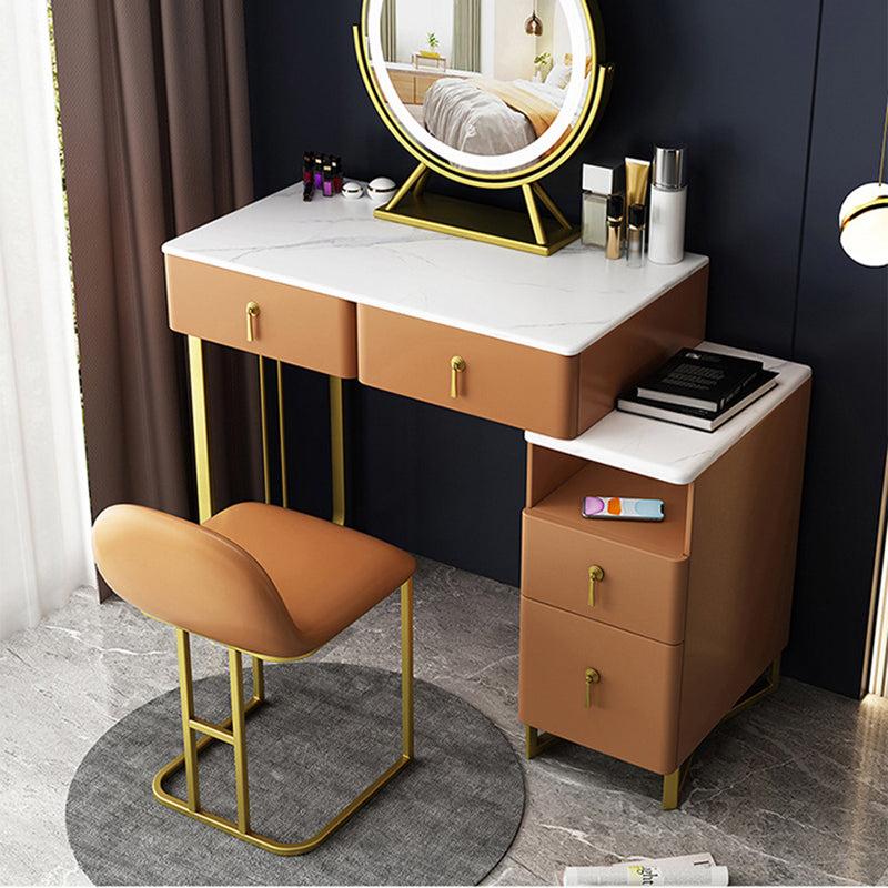 Glam Stone Vanity Table with 4 Storage Drawers 15.74" Wide Makeup Table