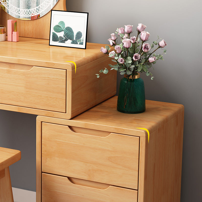 Rubberwood Vanity Table with Stool and 4 Drawers 15.74" Wide Makeup Table