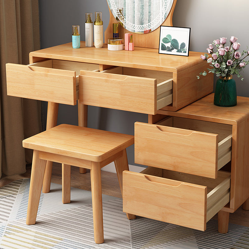 Rubberwood Vanity Table with Stool and 4 Drawers 15.74" Wide Makeup Table