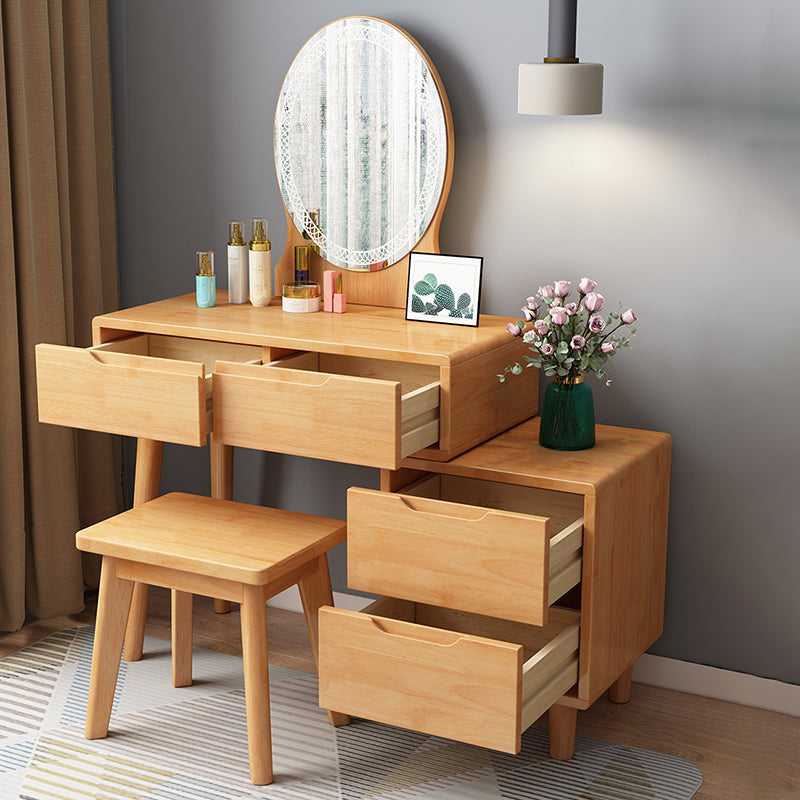 Rubberwood Vanity Table with Stool and 4 Drawers 15.74" Wide Makeup Table