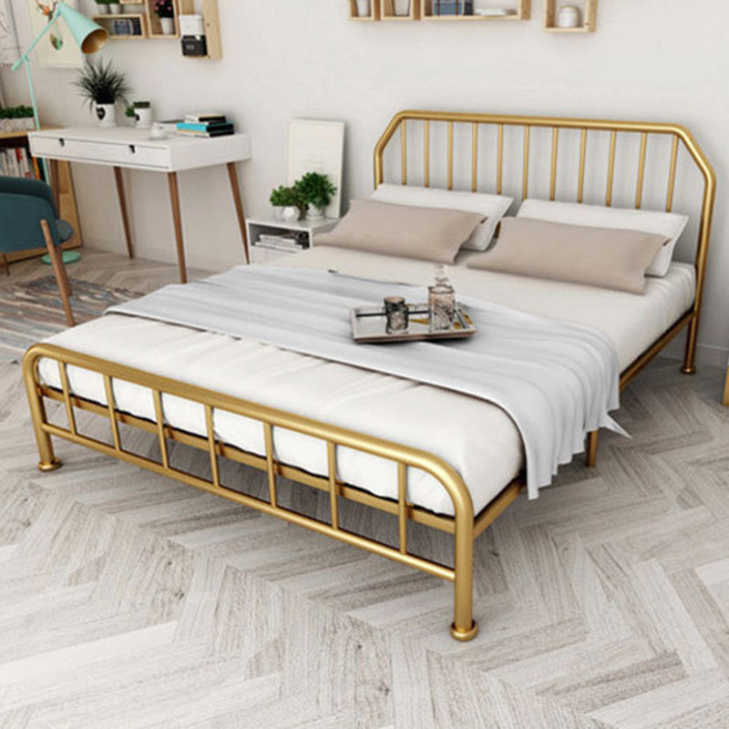 Solid Color Metal Open-Frame Bed Glam Slat Bed with Headboard