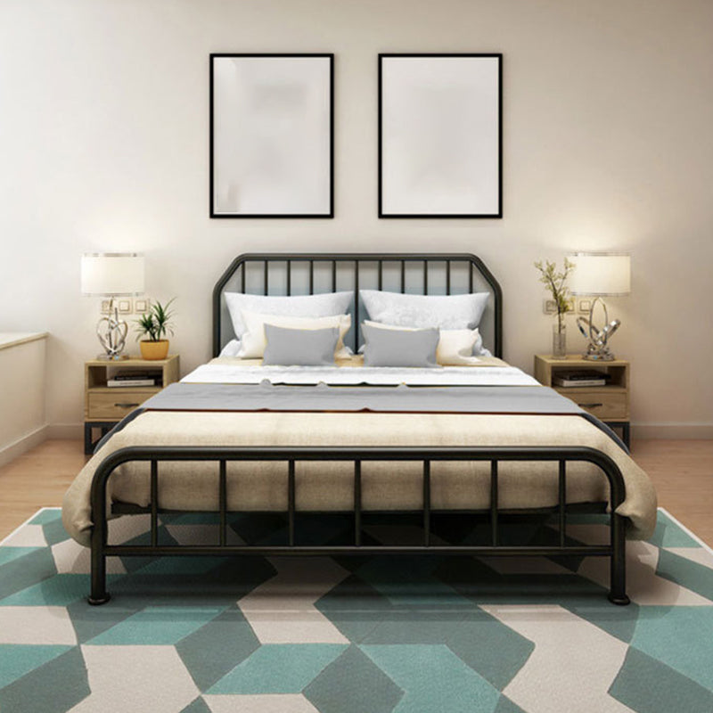 Solid Color Metal Open-Frame Bed Glam Slat Bed with Headboard