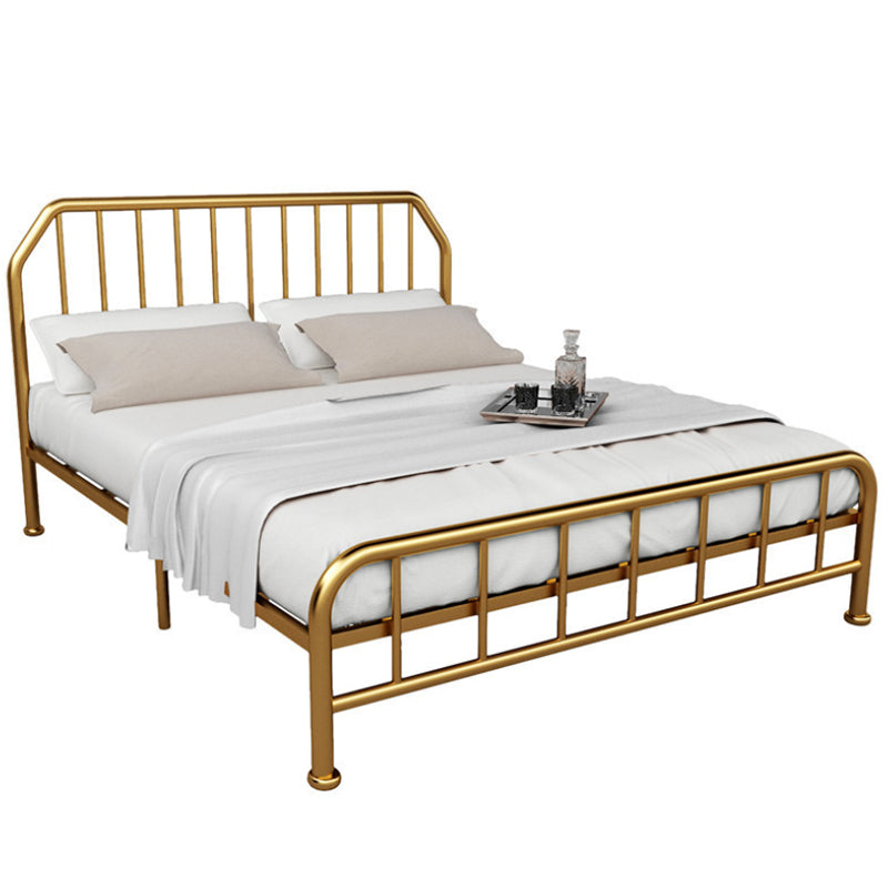 Solid Color Metal Open-Frame Bed Glam Slat Bed with Headboard