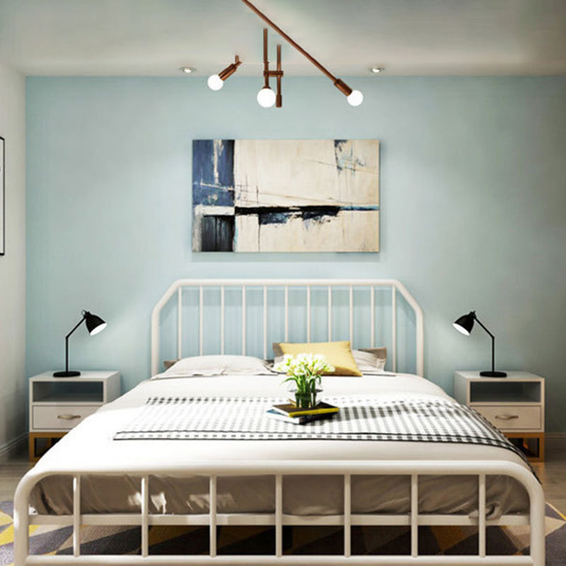 Solid Color Metal Open-Frame Bed Glam Slat Bed with Headboard