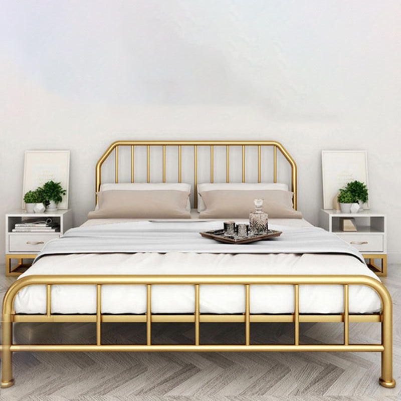 Solid Color Metal Open-Frame Bed Glam Slat Bed with Headboard