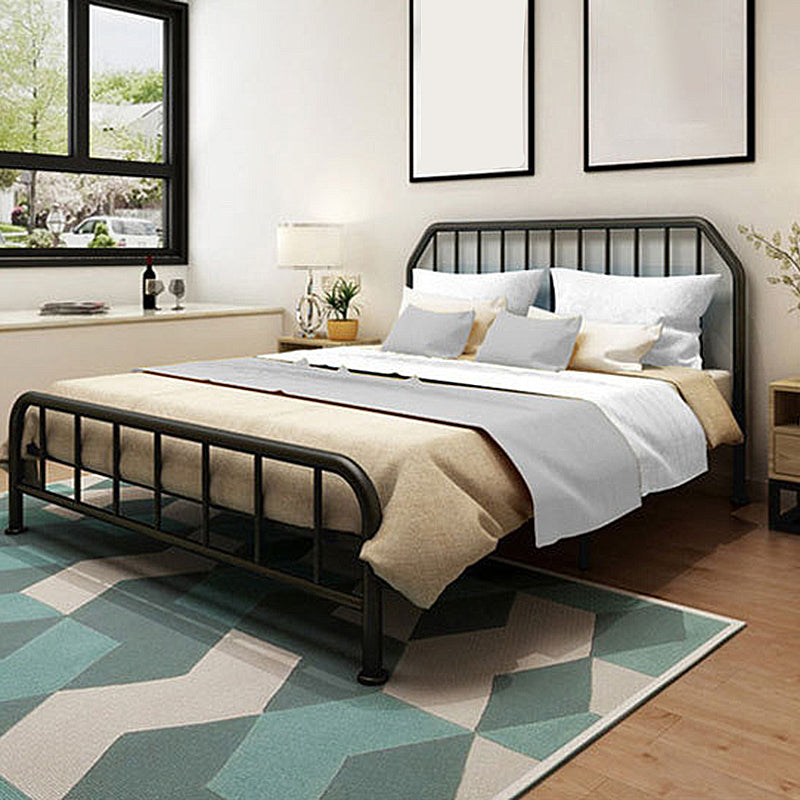 Solid Color Metal Open-Frame Bed Glam Slat Bed with Headboard