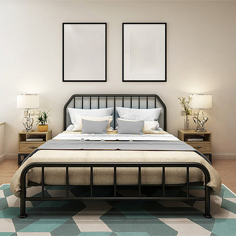 Solid Color Metal Open-Frame Bed Glam Slat Bed with Headboard