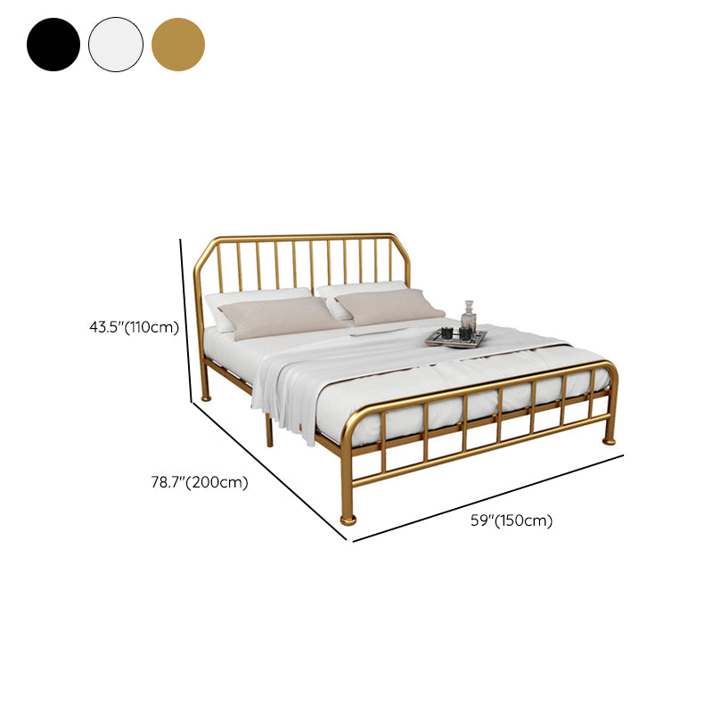 Solid Color Metal Open-Frame Bed Glam Slat Bed with Headboard