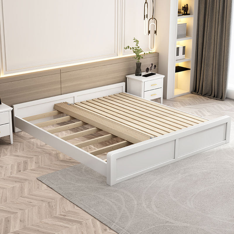Mid-Century Modern White Platform Bed Frame Solid Wood Platform Bed