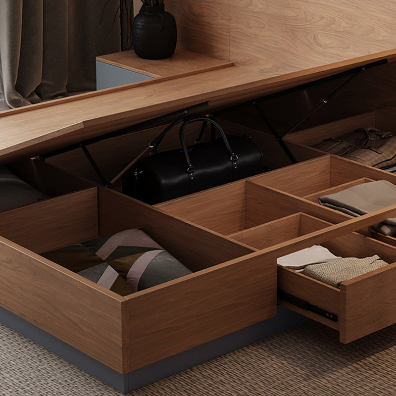 Brown Panel Bed Lift Up Storage Standard Rectangular Panel Bed