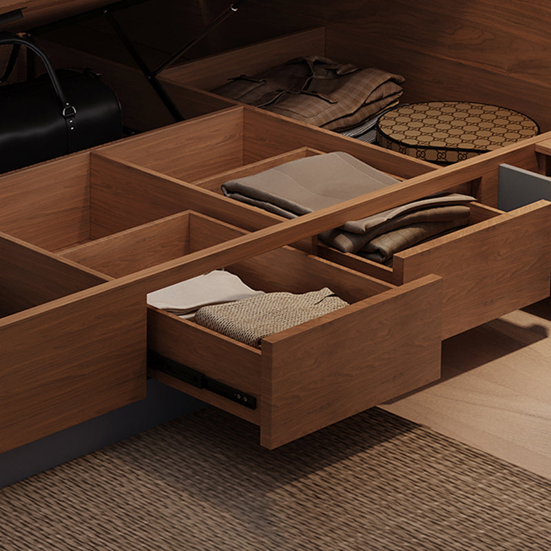 Brown Panel Bed Lift Up Storage Standard Rectangular Panel Bed