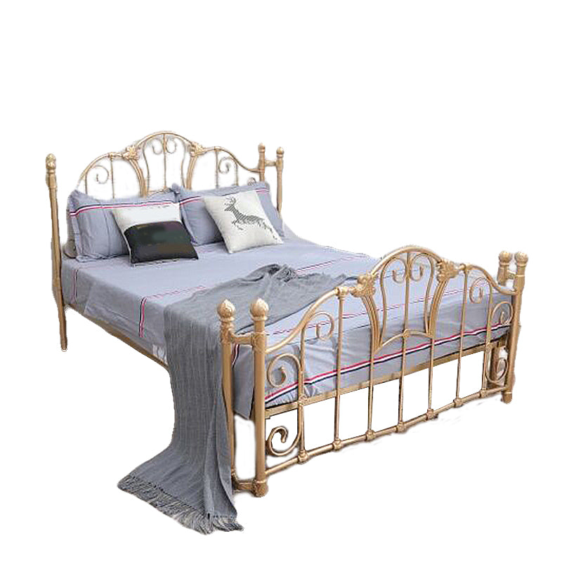 Metal Open-Frame Bed Solid Color Slat Bed with Custom Gold Leg