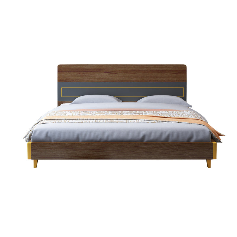 Espresso Panel Bed Mid-Century Modern Standard Bed with Headboard