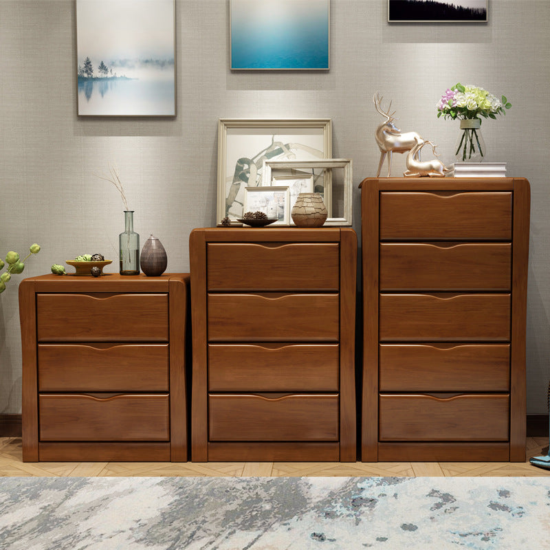 Mid-Century Modern Accent Chest with Drawers in Brown Rubberwood