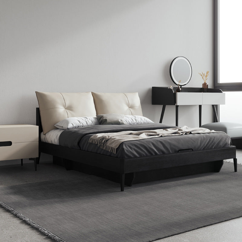 Upholstered Headboard Standard Bed Mid-Century Modern Panel Bed Dark Grey