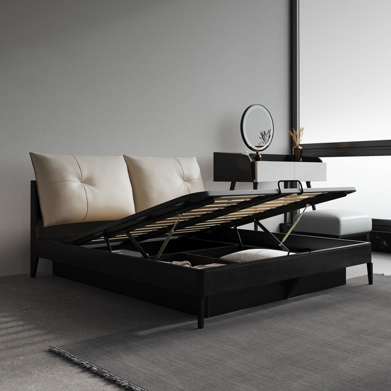 Upholstered Headboard Standard Bed Mid-Century Modern Panel Bed Dark Grey