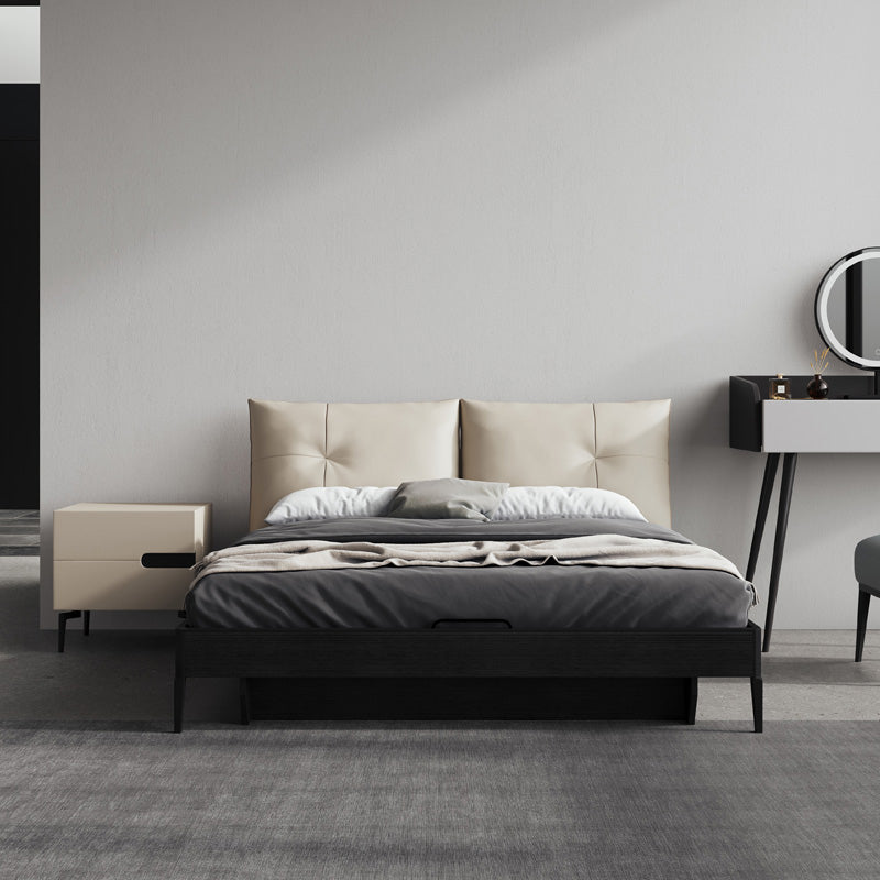 Upholstered Headboard Standard Bed Mid-Century Modern Panel Bed Dark Grey