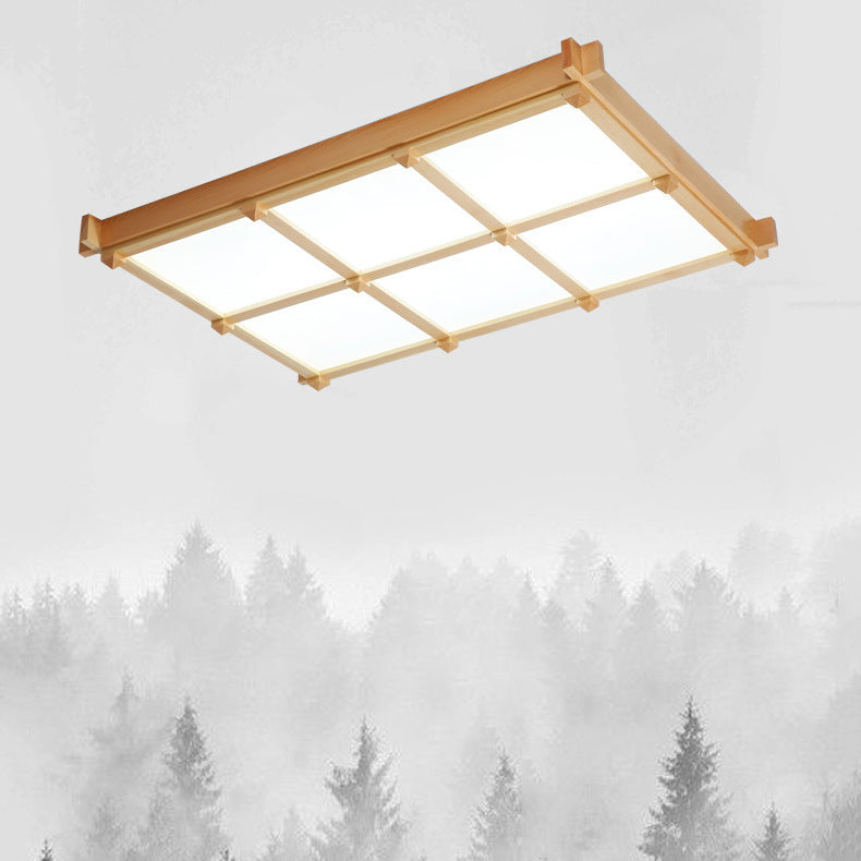 Square Flush Mount Minimalism Wood Flush Mount Light for Dining Room