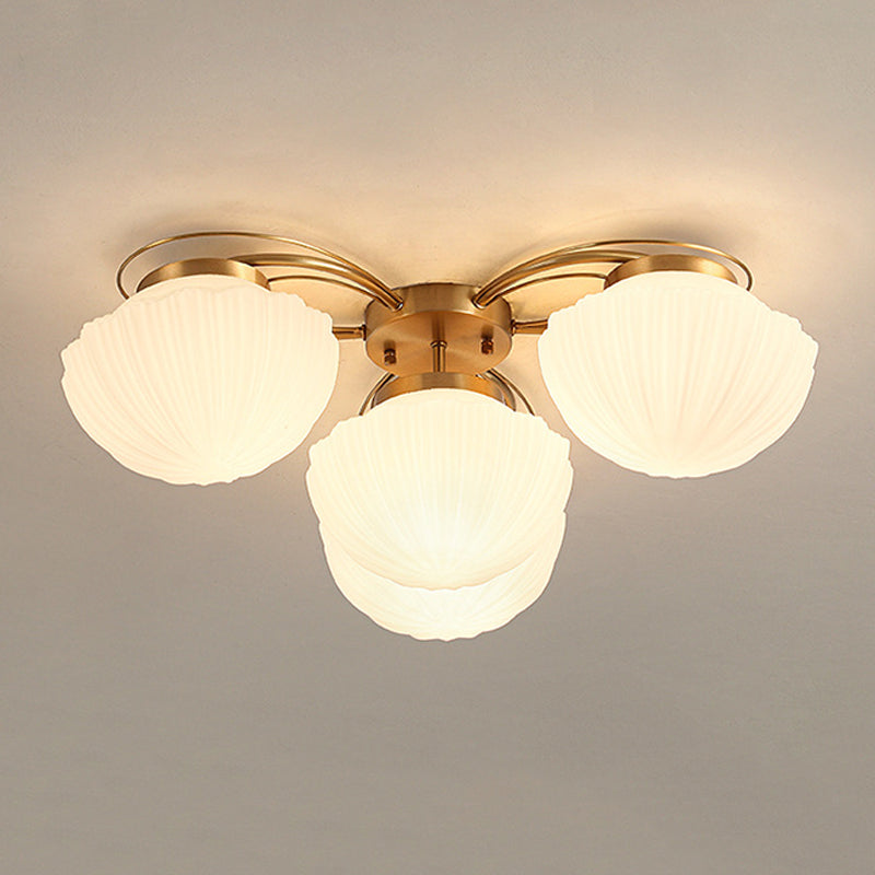 Bowl Shape Flush Light Modern Style Glass 3 Lights Flush Ceiling Light in White