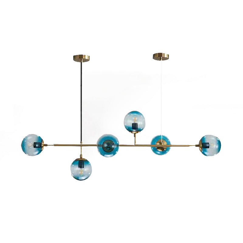 Linear Pendant Lighting Minimal Glass 6 Lights Chandelier Lighting in Black