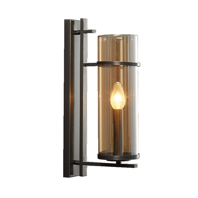 Glass Cylinder Shape Wall Light Modern Style 1-Light Wall Light Sconce