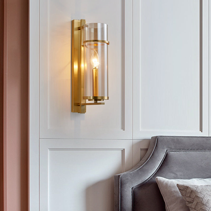 Glass Cylinder Shape Wall Light Modern Style 1-Light Wall Light Sconce