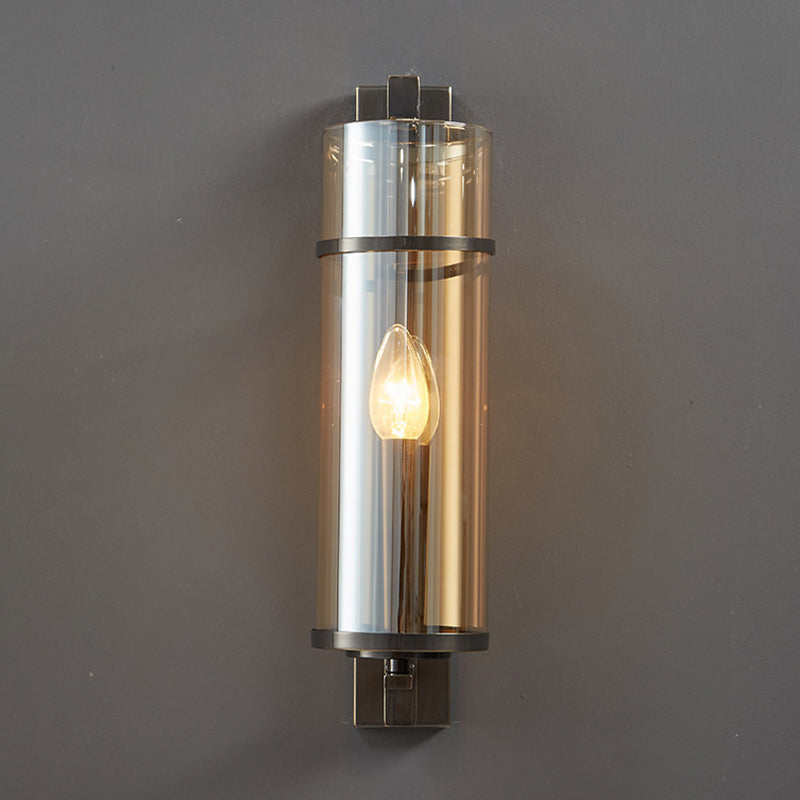 Glass Cylinder Shape Wall Light Modern Style 1-Light Wall Light Sconce