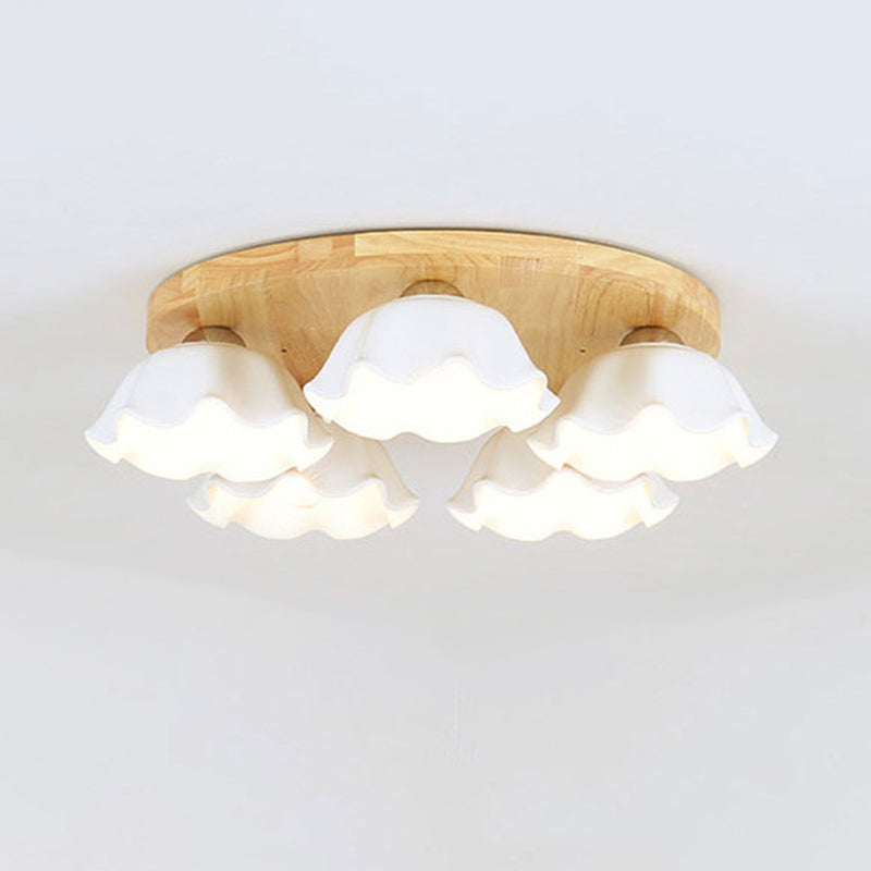 Ripples Shape Flush Light Modern Style Ceramic 3/5 Lights Flush Ceiling Light in White