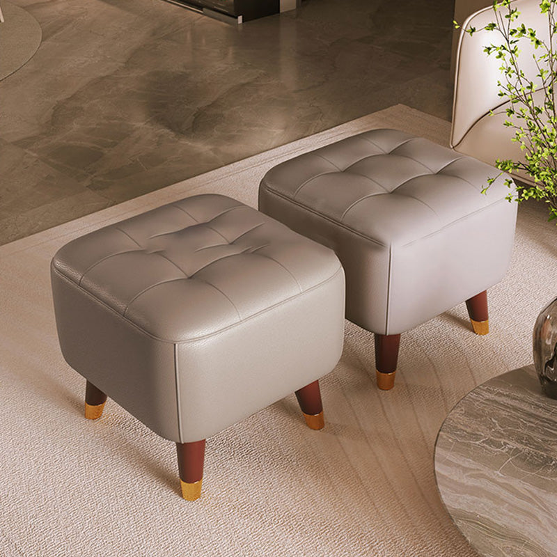 Mid-Century Modern Ottoman Genuine Leather Tufted Square Ottoman with Chair Legs