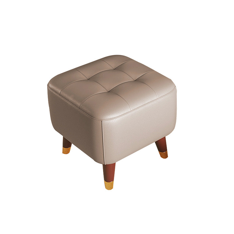 Mid-Century Modern Ottoman Genuine Leather Tufted Square Ottoman with Chair Legs