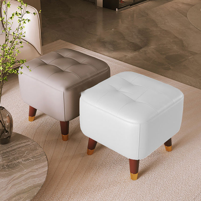 Mid-Century Modern Ottoman Genuine Leather Tufted Square Ottoman with Chair Legs