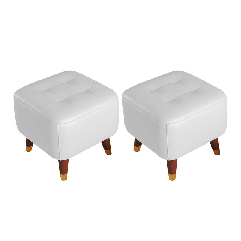 Mid-Century Modern Ottoman Genuine Leather Tufted Square Ottoman with Chair Legs