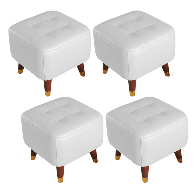 Mid-Century Modern Ottoman Genuine Leather Tufted Square Ottoman with Chair Legs