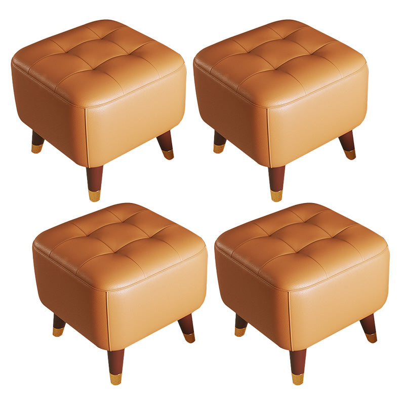 Mid-Century Modern Ottoman Genuine Leather Tufted Square Ottoman with Chair Legs