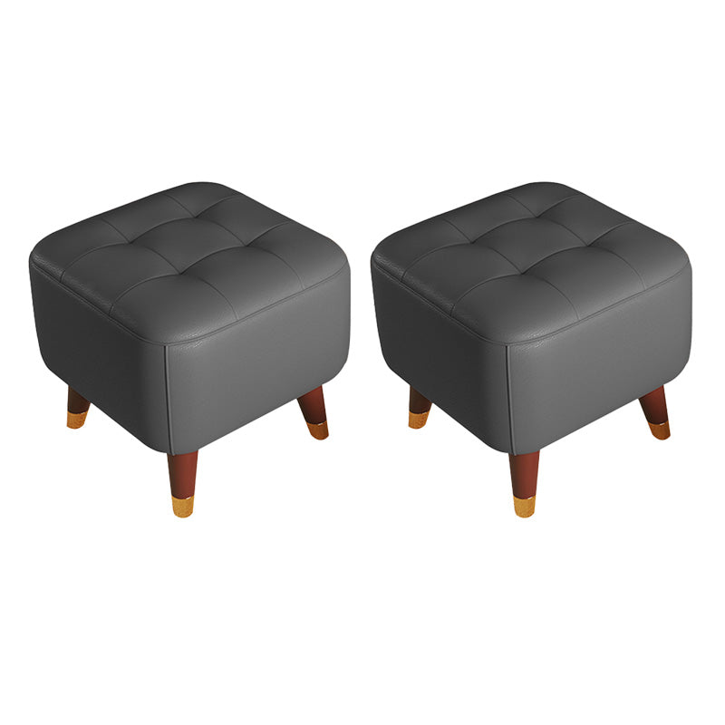 Mid-Century Modern Ottoman Genuine Leather Tufted Square Ottoman with Chair Legs