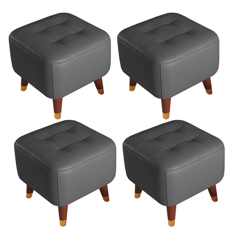 Mid-Century Modern Ottoman Genuine Leather Tufted Square Ottoman with Chair Legs