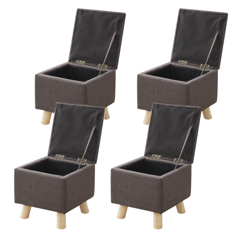 Modern Ottoman Solid Color Square Storage Cotton Linen Fade Resistant Ottoman